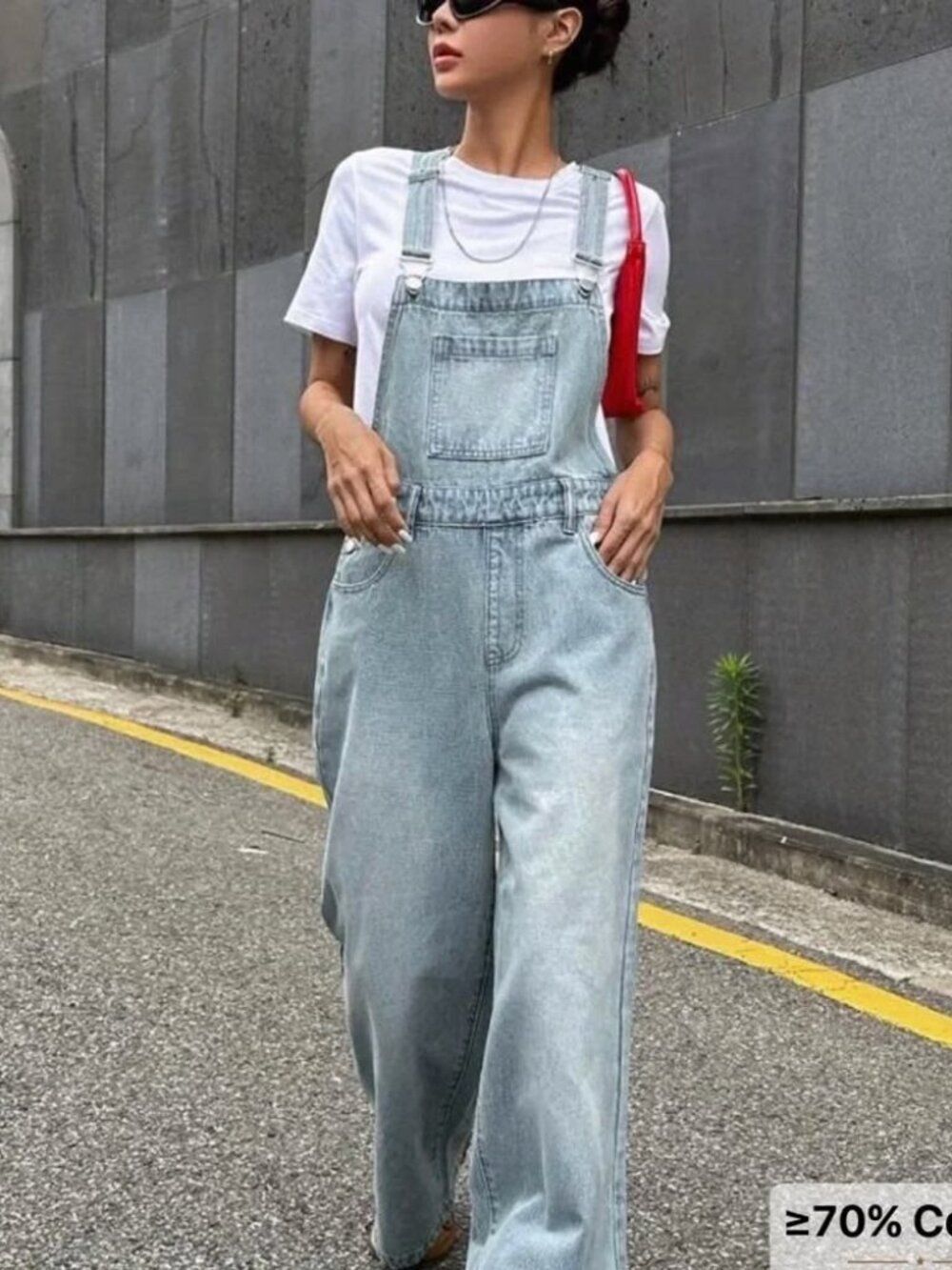 Dazy Light Wash Denim Overalls High Waist Wide Leg Size M